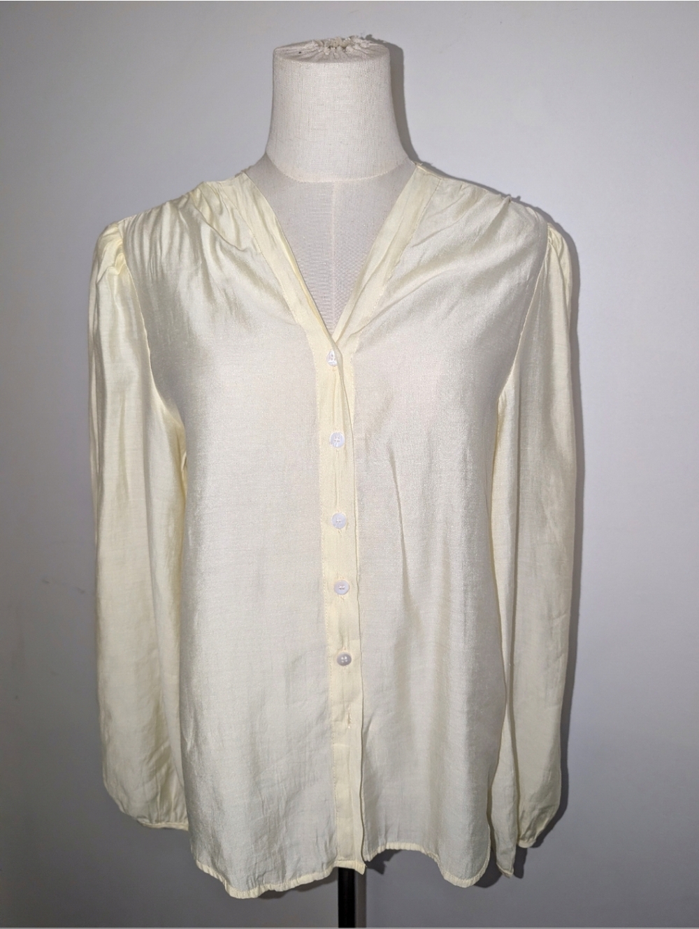 Pale Yellow V-Neck Button-Front Blouse